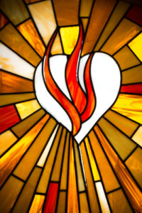 Celebrate Pentecost -- stained glass heart with flames